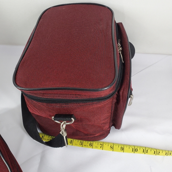 Bob Mackie 2 pc. Cosmetics Travel Bag Red Makeup Case w/ Mirror Zippered Cases - Picture 11 of 16